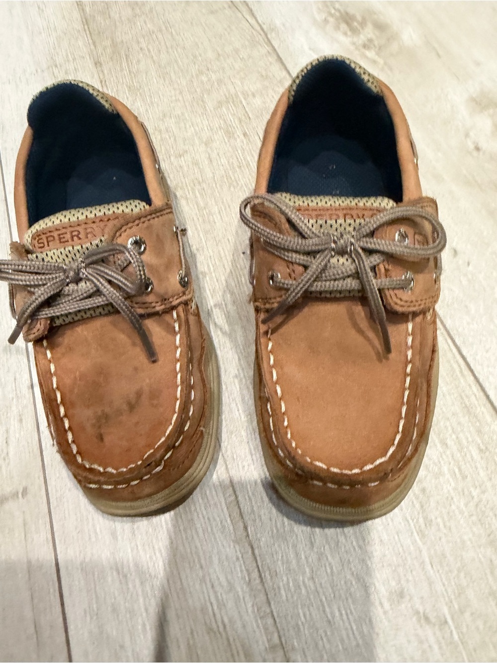 Sperry youth Beige and Tan Casual Slip-On Boat Shoe size 11.5